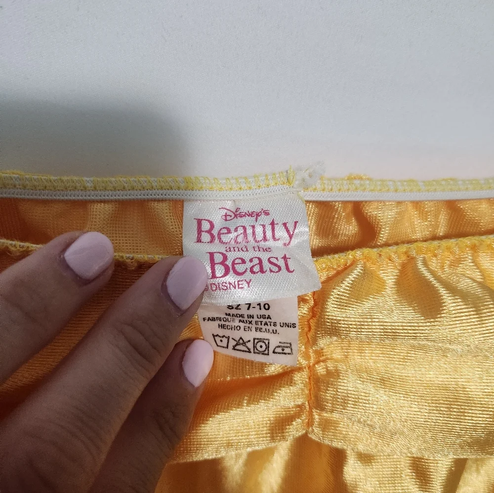 90s Disney Belle Beauty & Beast Shiny Golden Yellow Ball Gown Costume. Size 7-10